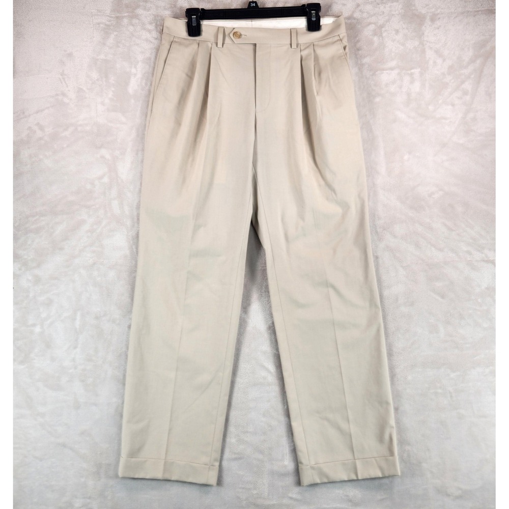 Ralph Lauren Dress Pants Mens‎ 34x30 Beige Pleated Cuffed Straight Leg Trousers